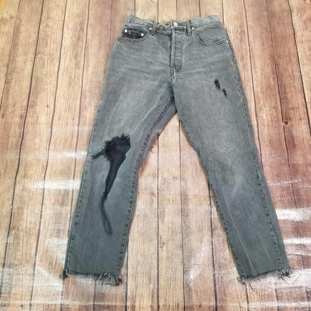 By the Way Revolve Womens Jeans Charcoal 28 High Rise Raw Hem Button Fly Cropped